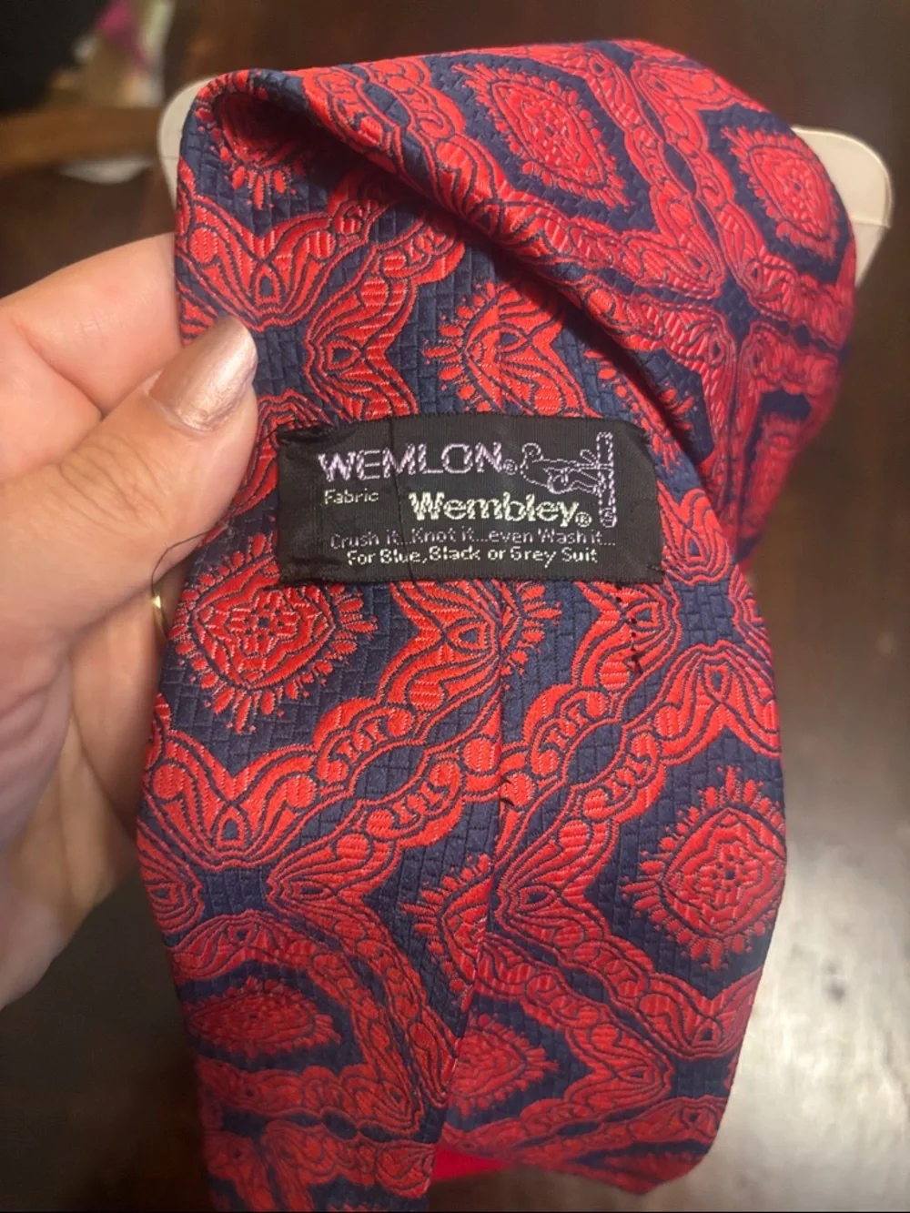 Vintage Wemlon by Wembley Red and Navy Paisley-Style Necktie